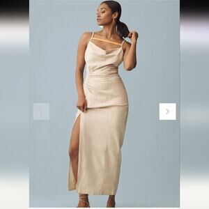 Anthropologie Ruched Tan Slim Midi Dress size XL NWT